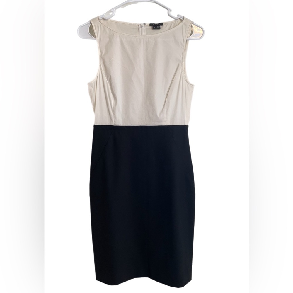 Theory Wool Blend Sleeveless Shealth Career Dress 2 Black White Professional